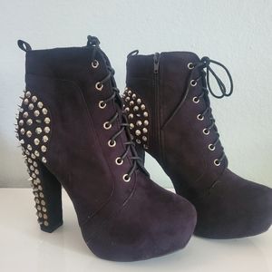Black Faux Suede Bottie with Spikes